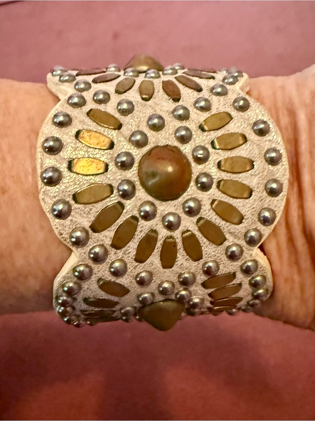 Designer Calleen Cordero Gold Studded Leather Bracelet